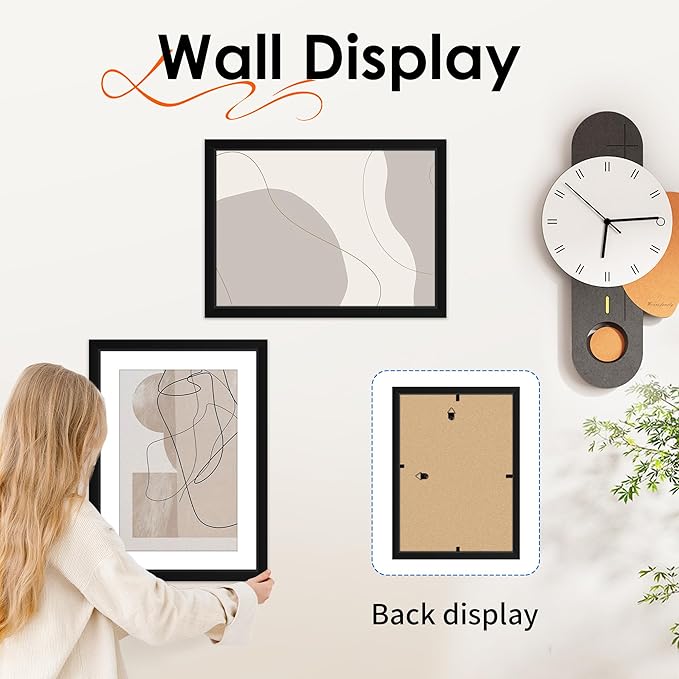 FIXSMITH 10x14 Picture Frame Set of 4, Photo Frame with HD Plexiglass, Display Pictures 8.5x11 with Mat or 10x14 Without Mat, Black Picture Frames Collage Wall Decor, Gallary Wall Frame