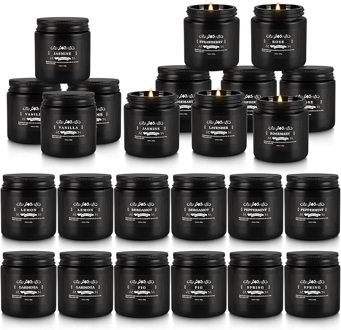 24PCs Black Scented Candles - Men Candle Gift Set, Soy Wax Candle for Parties, Yoga,and Home Decor, Indoor Outdoor 3.05Oz