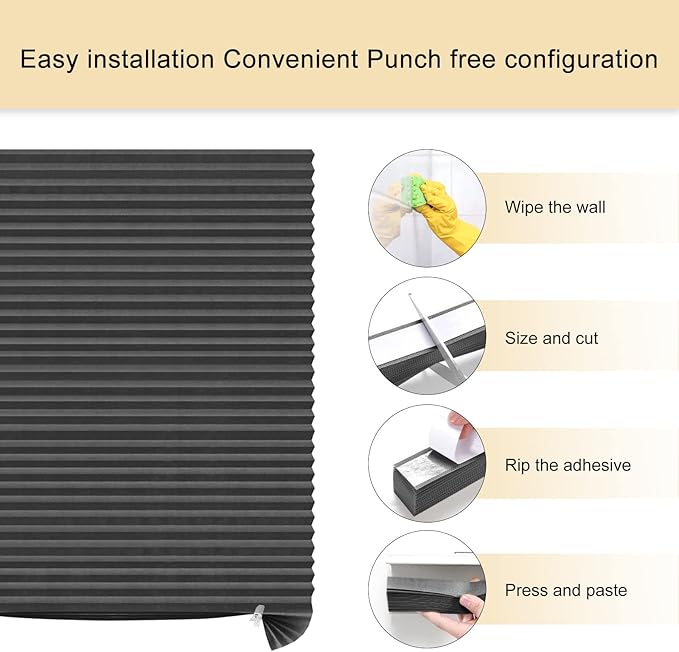 Window Blinds Cordless Blackout No Drill Cut to Size Clip On Stick On Self Adhesive Temporary Blinds Pleated Paper Blinds for Windows Doors Shades for Home Nursery Bedroom Kitchen Bathroom