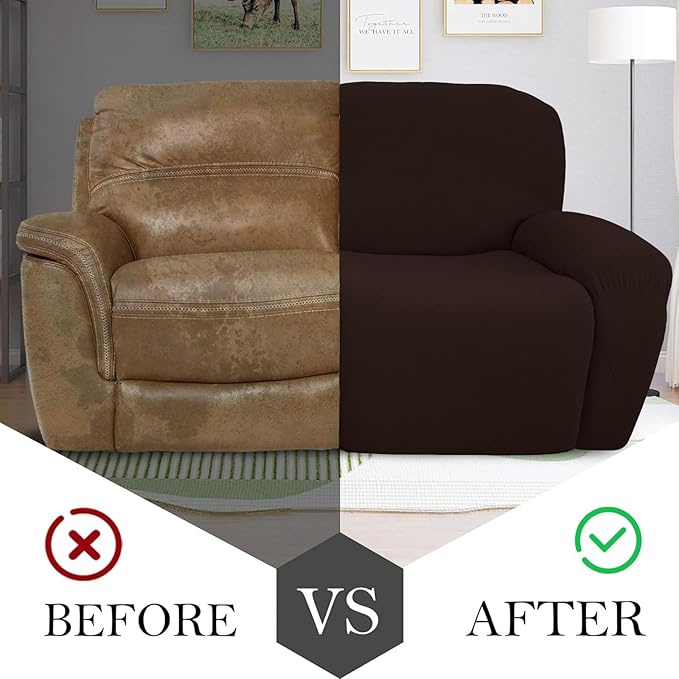 JIVINER 6-Piece Loveseat Recliner Slipcover Stretch Jacquard Recliner Sofa Cover 2 Seater Washable Reclining Couch Cover with Pocket Fitted Furniture Protector Cover (Dark Coffee)