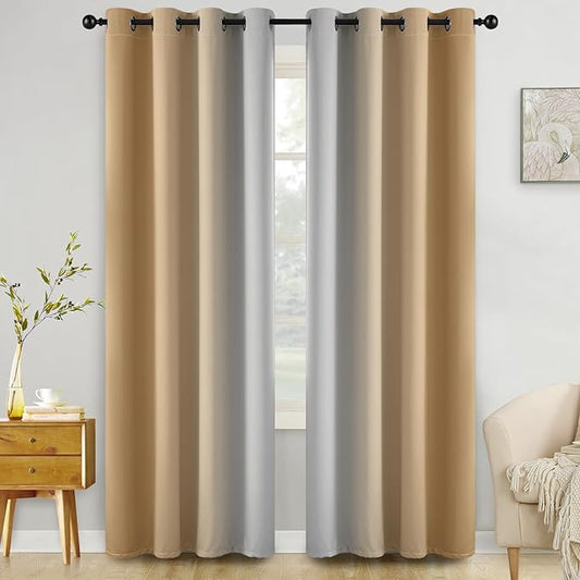 COSVIYA Curtains & Drapes Ombre Beige Curtains 84 inch Length 2 Panels,Full Room Darkening Grommet Insulated Thermal Window Curtains for Bedroom/Living Room,52x84inches