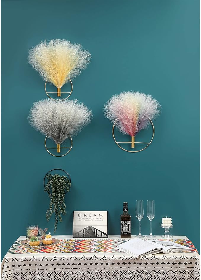 Pretty Jolly Boho Wall Decor, Wall-Mounted Metal Wall Decor, Hanging Artificial Pampas Display, Wall Art Living Room, Bedroom, Bathroom, Dining room, Plant Wall Decor 2 Pack Gold