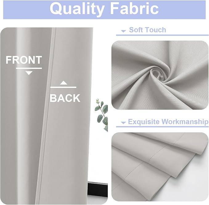 Simplebrand Ava Natural Extra Long 10ft Curtains for Patio 120 Inches Long 2 Panels Set, Room Darkening Solid Thermal Insulated Energy Saving Rod Pocket Window Treatment Curtains Drapes, 50 Wx120 L