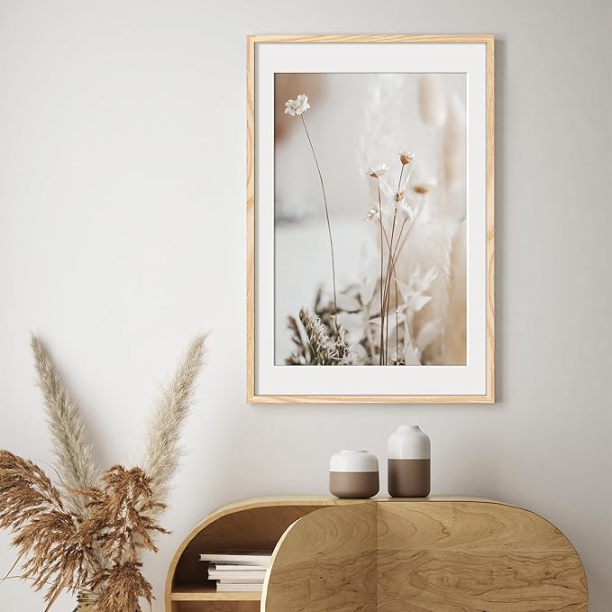 upsimples 24x36 Poster Frame, Display Pictures 20x30 with Mat or 24x36 Without Mat, Wall Hanging Picture Frame, Natural, 1 Pack