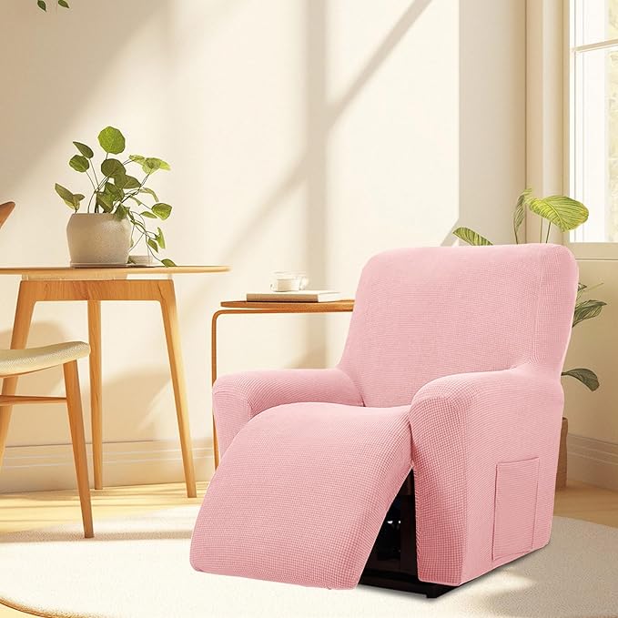 Cupuamon Recliner Chair Covers,Lazy Boy Recliner Covers Stretch Reclining Covers 1 Piece Furniture Protector with Elastic Bottom for Dog,Kids-Dusty Pink