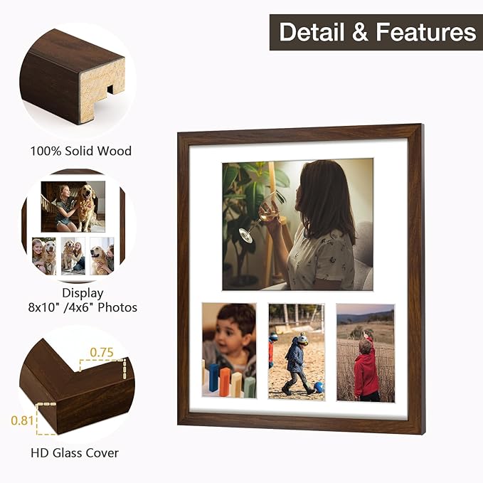 Golden State Art 14x16 Brown Wood Picture Frame - White Mat for 8x10 and 4x6 Photos - Real Glass, Sawtooth Hanger, Swivel Tabs - Wall Mounting - Great for Posters, Weddings, and Engagements