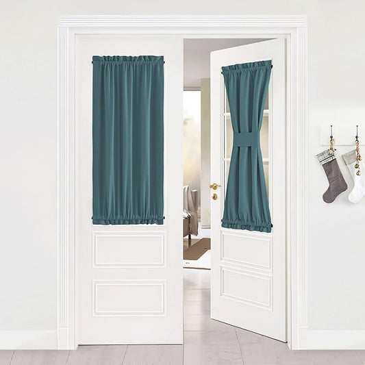 NICETOWN Blackout Sidelight Window Curtain - Room Darkening Thermal Insulated Small Half Door Window Treatment Curtain Panel for Front Door/Kitchen, 25W by 40L inches, Sea Teal, 1 Panel