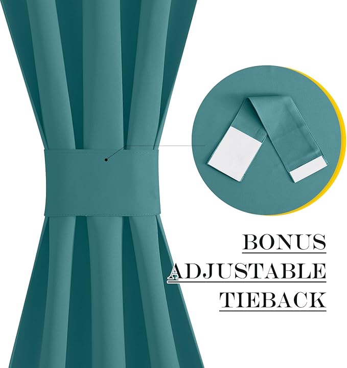 NICETOWN Blackout Curtain Panel for Front Kitchen Door Window Curtains Thermal Insulated Rod Pocket Drapes for Bedroom Glass Door with Tieback W36 x L80, Sea Teal, 1 Panel