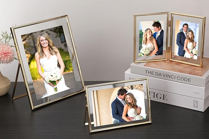 Gold 10x12 Floating Frame 2-Pack for Photo Sizes(7x9''8x10'',8.5x11''),Adjustable Tabletop/Shelf Floating Picture Frame 8x10'',Classy Gift Choice for Wedding,Christmas,Home or Office Decor