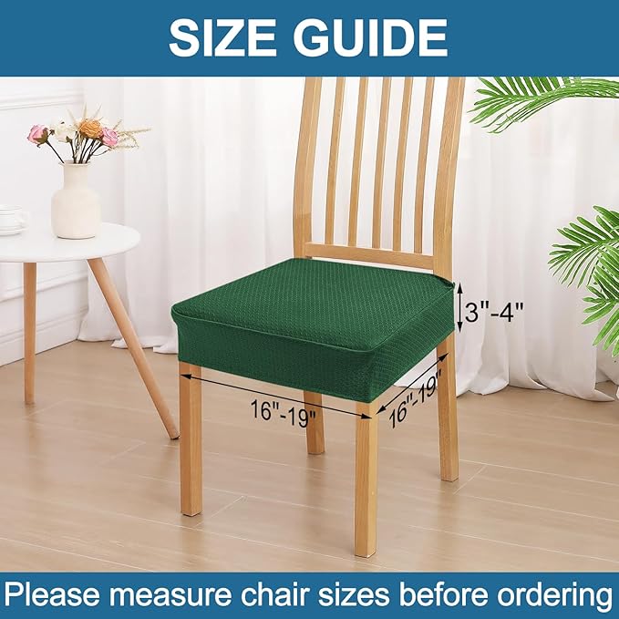 Smiry Waterproof Seat Covers for Dining Room Chairs Set of 4, Stretch Jacquard Removable Washable Chair Seat Slipcovers Protector, No Rear Covers, Emerald Green