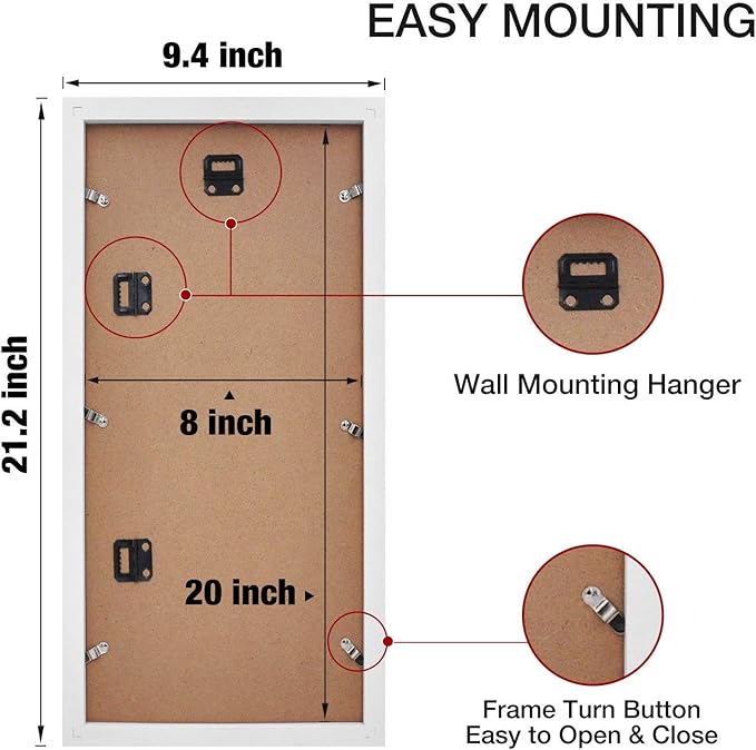 Egofine 8x20 Picture Frames Set of 2, with 4 Opening for 4x6 Pictures, Display Multiple 4x6 Pictures, Wood Collage Frame Covered by Plexiglass Wall Mounting Horizontal or Vertical, White