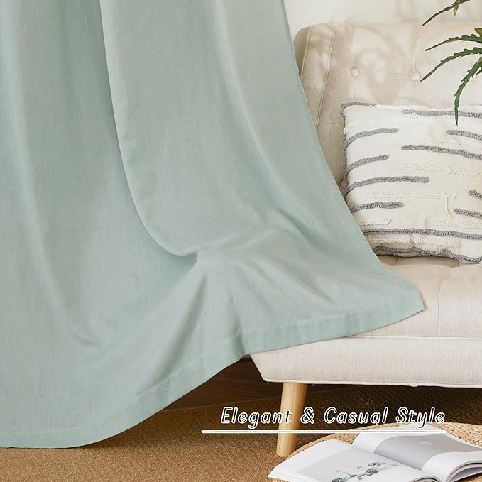 NICETOWN Thick Linen Sage Green Curtains 90 inches Long, Grommet Flax Linen Blend Window Treatments Privacy with Light Filtering Drapes for Bedroom/Kids Room, W55 x L90, 2 Panels