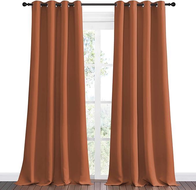 NICETOWN Burnt Orange Blackout Curtains for Sliding Door - 55 by 102, 2 Pieces, Blocking Out Sunlight Window Treatment Modern Design Grommet Curtain Panels for Dining Room