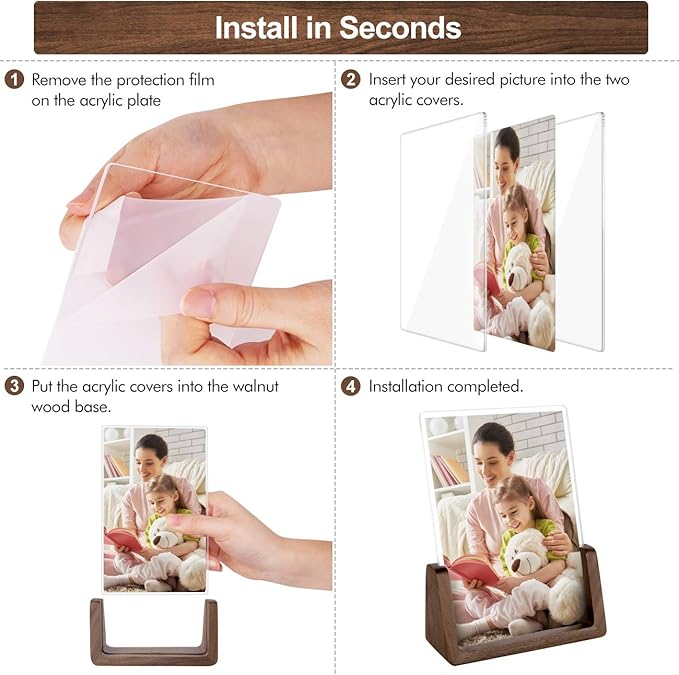 Mixoo 5x7 Picture Frame 2 Pack - Double Rustic Vintage Wooden Picture Frames 5x7 inch with Walnut Wood Base and High Definition Break Free Acrylic Glass Covers for Tabletop or Desktop Display ( 5x7 inch, Vertical + Vertical)