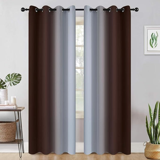 COSVIYA Curtains & Drapes Ombre Brown Curtains 90 inch Length 2 Panels, Grommet Room Darkening Light Blocking Insulated Thermal Gradient Window Curtains for Bedroom/Living Room,52x90 inches