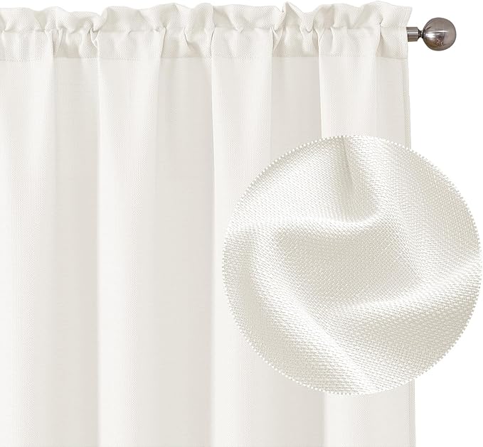 Chyhomenyc Bedroom Curtains 54 Inch Length 2 Panels, Faux Linen Textured Semi Light Filtering Soft Airy Yellowish Window Treatment Drapes for Living Room, Each 30Wx54L, Cream???prev. Ivory???