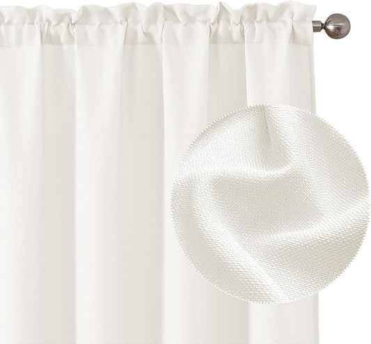 Chyhomenyc Bedroom Curtains 54 Inch Length 2 Panels, Faux Linen Textured Semi Light Filtering Soft Airy Yellowish Window Treatment Drapes for Living Room, Each 30Wx54L, Cream（prev. Ivory）