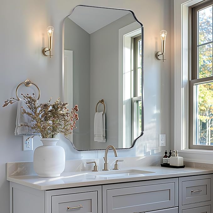 ANDY STAR Chrome Scalloped Mirror, 24x40 Inch Polished Silver Rectangle Mirror, Modern Bathroom Vanity Mirror with Rust-Proof Stainless Steel 1" Frame, Hangs Vertically/Horizontally