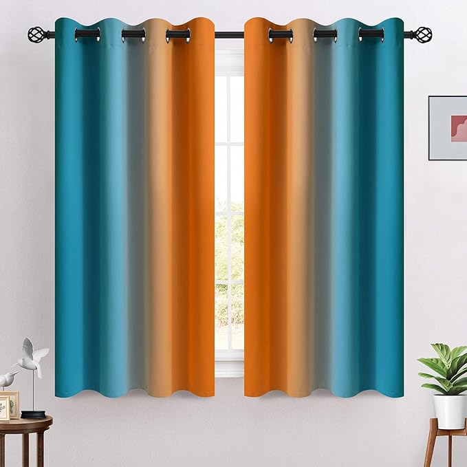 COSVIYA Grommet Ombre Room Darkening Curtains 54 inches Length for Kids/Girls Bedroom, Polyester Light Blocking Orange and Blue Gradient Window Drapes/Curtains for Living Room,2 Panels, 52x54 inches