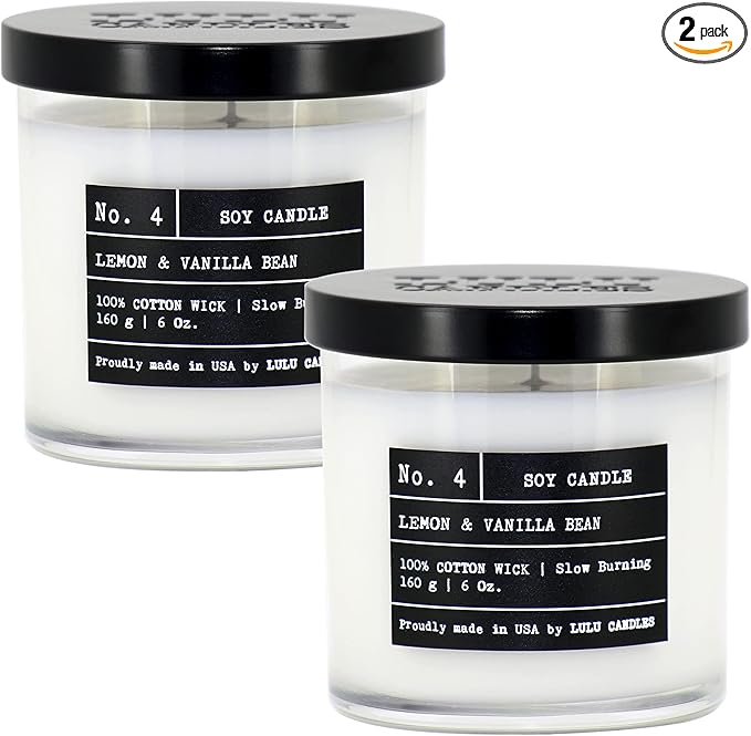 Lulu Candles | Lemon & Vanilla Bean | Luxury Scented Soy Jar Candle | Hand Poured in The USA | Highly Scented & Long Lasting (6 Oz. 2 Pack)