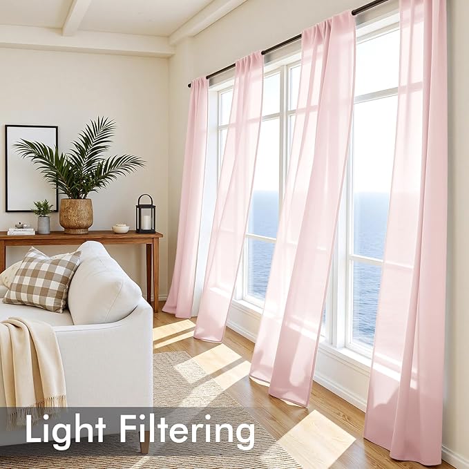 MIULEE Blush Pink Sheer Curtains 72 Inches Long, 4 Panels Set, Light Filtering Rod Pocket Voile Drapes for Living Room and Bedroom, Airy Soft Fabric Window Treatments, 42 x 72 Inches
