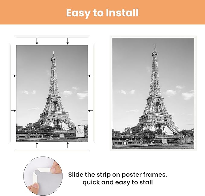 upsimples 20x30 Picture Frame White 3 Pack, Scratch-Proof Poster Frames 20 x 30 for Photo Gallery - Slide-In Strips, Horizontal or Vertical Wall Mounting