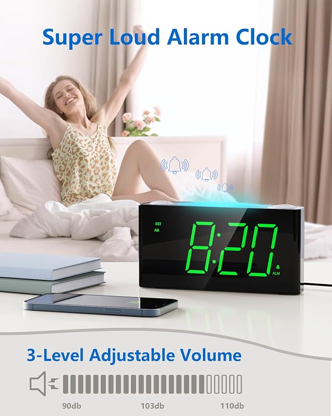 Digital Alarm Clock for Bedroom, Large Screen with 7 Color Night Light - Image 2