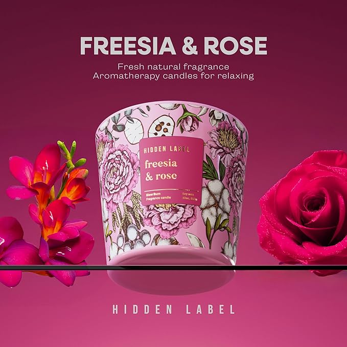 Giant Candle Freesia Rose Scented, 30oz Natural Non Toxic Soy Candles, 3 Wicks Aromatherapy Candles for Home Scented, Up to 100Hours Clean Burn,Long Lasting, Extra Large Jar Candles for Women