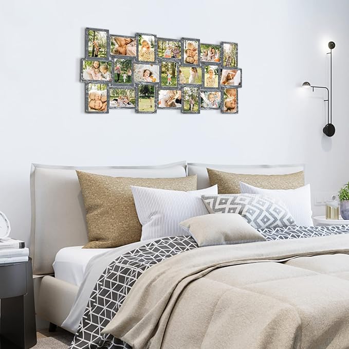HELLO LAURA Large Picture Frames 21 Opening Frame for Wall - 4x6 Photo Frame Multiple Photos Elegant Family Picture Frames Collage Wall Decor - Grey