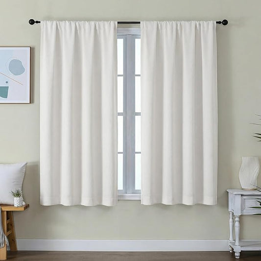 Simplebrand Ava Ivory Short Light Filtering Curtains for Bedroom 54 Inches Long 2 Panels Set, Solid Thermal Insulated, Energy Saving Window Treatment Curtains Light Filtering Drapes, W40 x L54 Inch