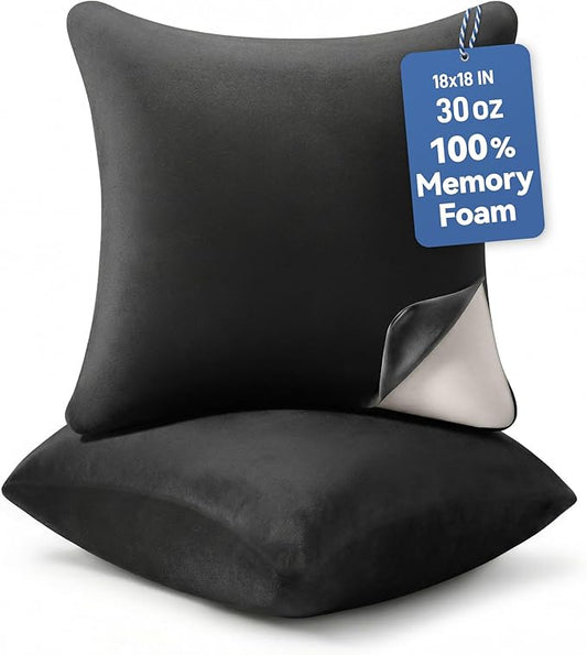 AM AEROMAX 18x18 Inch Memory Foam Pillow Insert, Firm & Fluffy Square Throw Pillow for Couch and Bed, Premium Decorative Stuffer, Heavy Duty & Non-Flattening