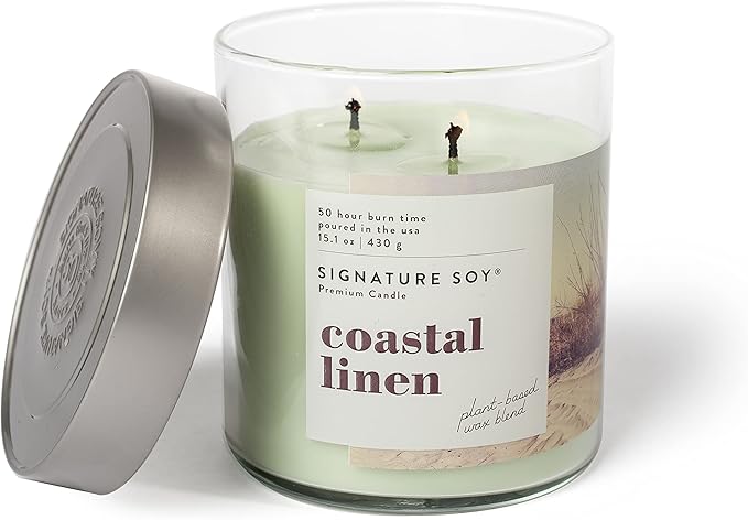 Signature Soy Lidded Coastal Linen Scented Candle