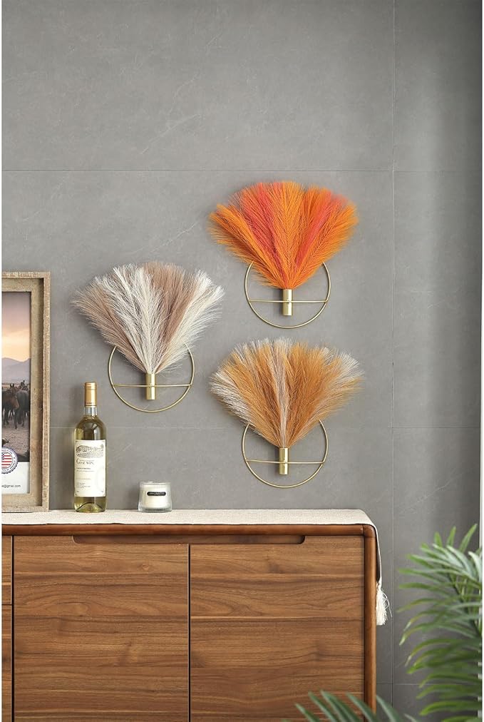 Pretty Jolly Boho Wall Decor, Wall-Mounted Metal Wall Decor, Hanging Artificial Pampas Display, Wall Art Living Room, Bedroom, Bathroom, Dining room, Plant Wall Decor 2 Pack,Turmeric,LightCoffee,Black