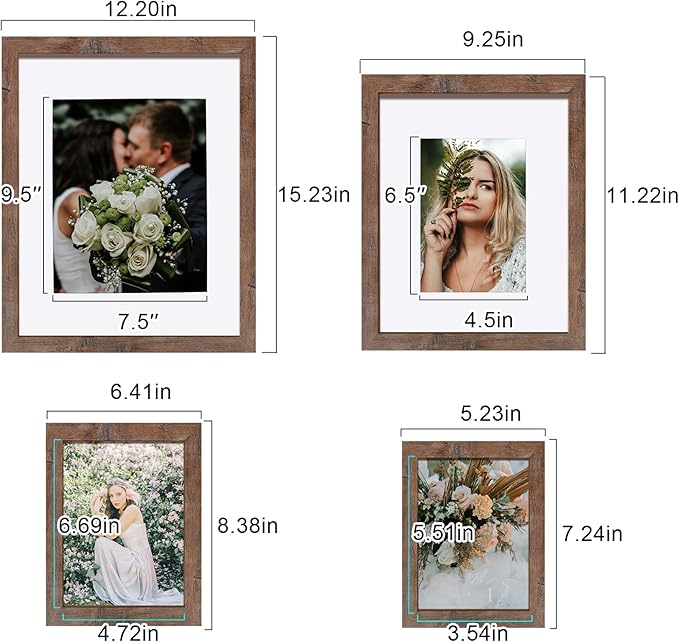 SESEAT Picture Frames Collage, Gallery Wall Frame Set with 11x14 8x10 5x7 4x6 Frames in Brown Finishes, Set of 10