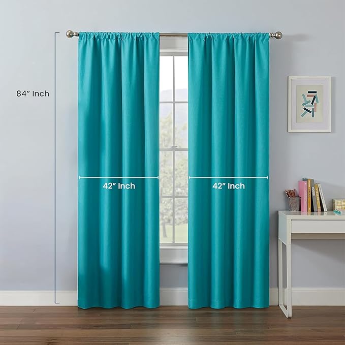 ECLIPSE Kendall Modern Blackout Thermal Rod Pocket Window Curtain for Bedroom or Living Room (1 Panel), 42" x 84", Turquoise
