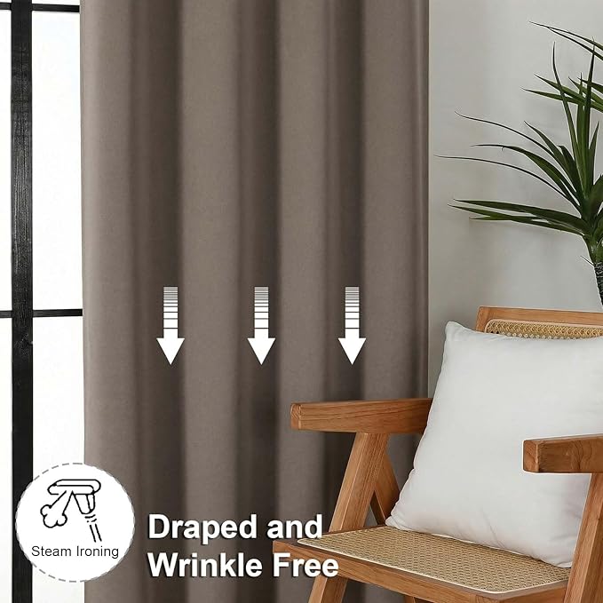 Simplebrand Ava Blackout Curtains for Patio 108 Inches Long 2 Panels Set, Solid Thermal Insulated Room Darkening Rod Pocket Window Treatment Curtains Blackout Drapes, W50 x L108 Inch, Latte