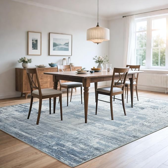 HOMORE Living Room Rug 8x10 Blue Area Rugs Non Slip Washable Rugs for Bedroom Dining Room Abstract Carpet for Farmhouse Kids Playroom Classroom