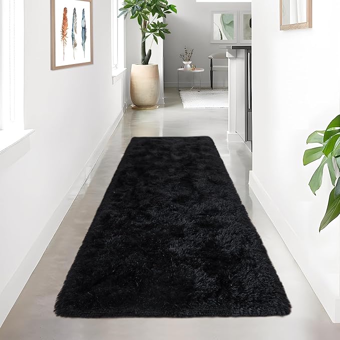Noahas Black Runner Rug for Hallway,2'x10' Long Area Rugs for Bedroom Living Room,Non Slip Thick Shag Floor Carpet for Entryway Kitchen Dorm Nursery Bedside Kids Room
