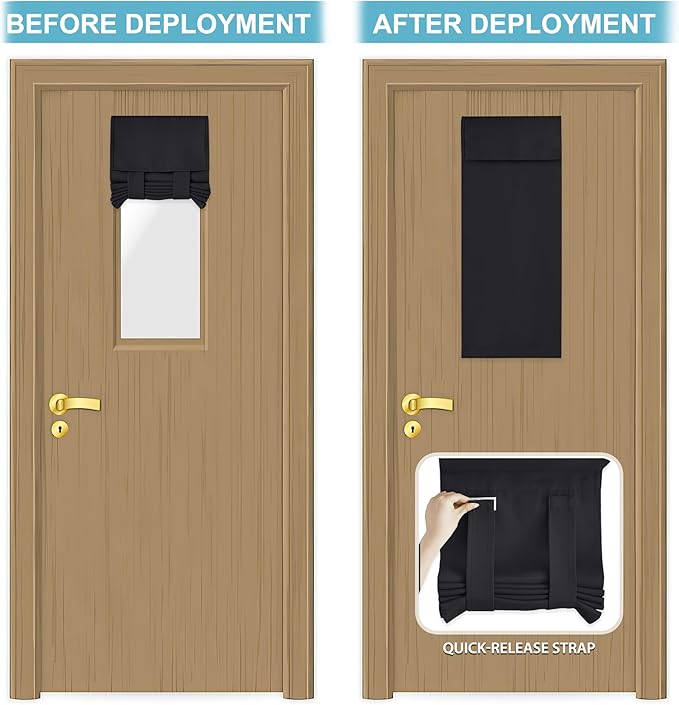 RYB HOME Classroom Door Window Cover, Blackout Shades for Classroom Windows and Doors Cover Lockdown Shades, Room Darkening Design Blocks Views, W 12 x L 30, 1 Panel, Black
