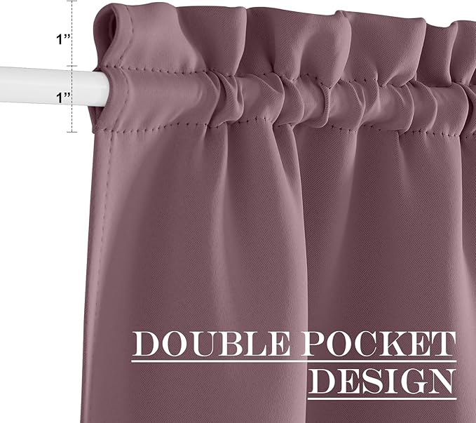 NICETOWN Door Curtains for Doorway, Farmhouse Privacy Curtains for French Patio Glass Door, Thermal Insulated Rod Pocket Sidelight Tie Up Shade, 25" W x 80" L, 1 Panel, Dry Rose