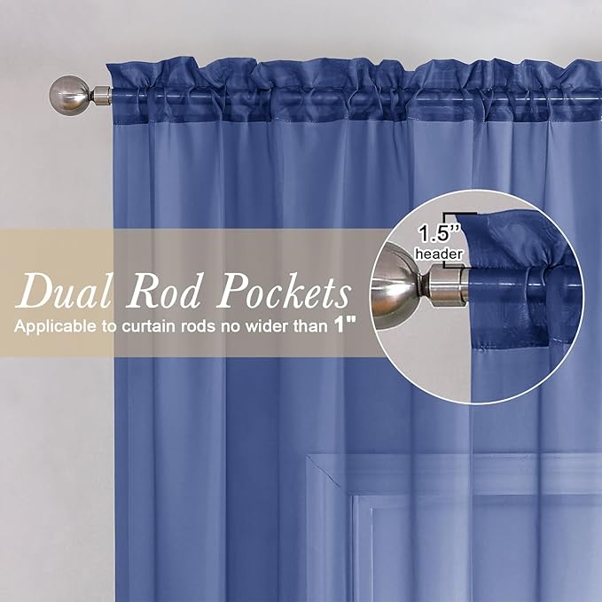Lecloud Royal Blue Sheer Curtains 78 Inches Long 2 Panels Set, Privacy Light Filtering Drapes, Airy Solid Window Curtain with Rod Pocket for Living Room Bedroom Basement, Each Panel 42" W x 78" L