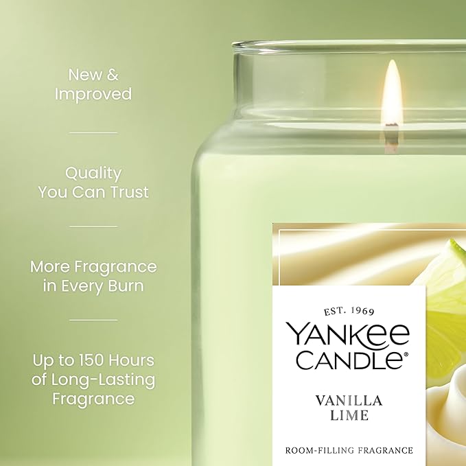 Yankee Candle Vanilla Lime, Scented Candle, 22oz Large Jar with up to 150 Hour Burn Time, Giftable