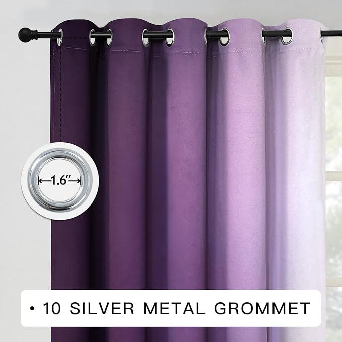 COSVIYA Curtains & Drapes Ombre Purple Curtains 63 inch Length 2 Panels, Grommet Room Darkening Light Blocking Insulated Thermal Gradient Window Curtains for Bedroom/Living Room,70x63 inches