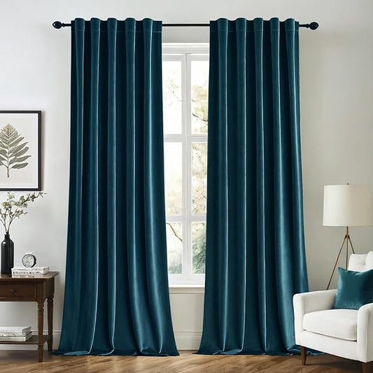 MIULEE Blue Velvet Curtains 2 Panels Luxury Room Darkening Curtains for Bedroom Living Room Thermal Insulated Super Soft Window Drapes Rod Pocket & Back Tab, Peacock Blue, W52 x L72 inches