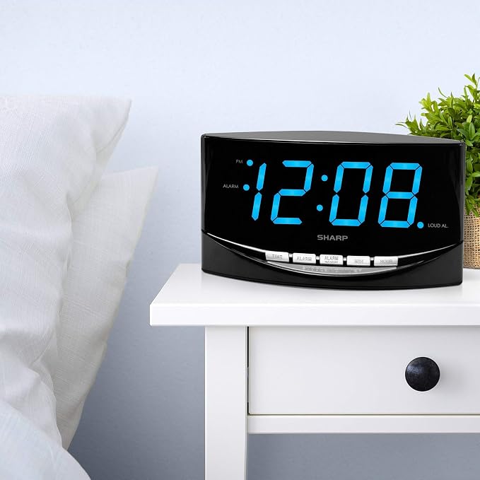 Sharp Easy to See Alarm Clock with Jumbo 2” Numbers - Bright Blue LED Display - Easy Set-up & Simple to Use –See from Across the Room! - High/Low Alarm Volume (Pack of 2) - Image 7
