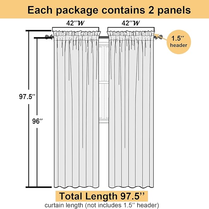 Lecloud Dusty Blue Sheer Curtains 96 Inches Long 2 Panels, Light Filtering Breathable Curtain, Gauzy Stylish Home Decor Drapes with Dual Rod Pocket for Dining Room Bedroom, Each 42" W x 96" L