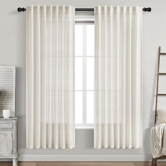 Nanspring Cream White Linen Curtains 70 Inch Length 2 Panels Set for Living Room Back Tab Pocket Window Curtain Drapes Neutral Rustic Farmhouse Decor Ivory Dining Room Curtain 70 Inches Long