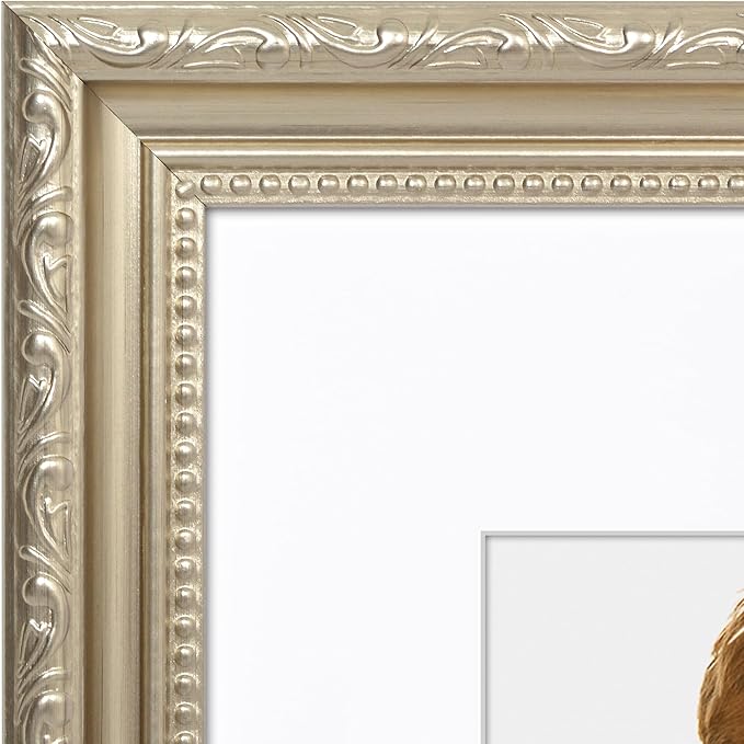 Americanflat 11x14 Picture Frame with Shatter-Resistant Glass - Use as 8x10 Frame with Mat or Display 11x14 Photo Without Mat - Ornate Picture Frames for Wall Display - Silver