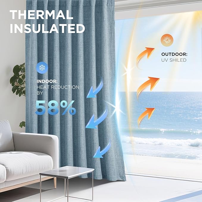 Joydeco Blackout Curtains for Bedroom - 120 Inch Long 100% Light Blocking 2 Panels Sky Blue Drapes, Thermal Insulated Room Darkening Curtains, Linen Textured for Living Room, Rod Pocket & Back Tabs