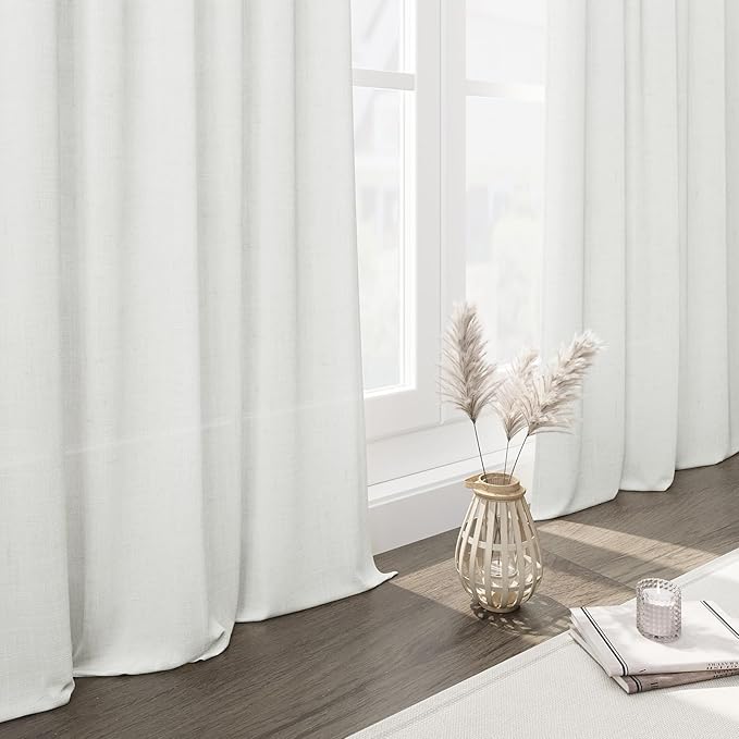 Off White Linen Curtains 84 inches Long for Bedroom Back Tab Light Filtering Privacy Sheer Curtains Modern Farmhouse Coastal Decor White Cotton Textured Gauze Curtain for Living Room 2 Panel Set